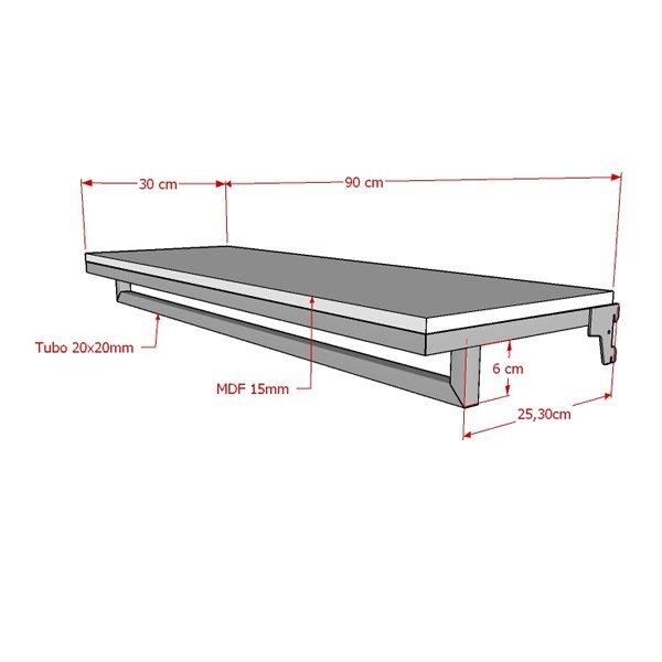 Prateleira com Cabideiro para Cremalheira 90 x 30cm Comac - Branco/Preto - 2