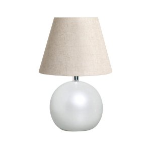 Abajur Pequeno para Quarto Luminária de Mesa Bola Pérola com Cúpula 38x23 Cm