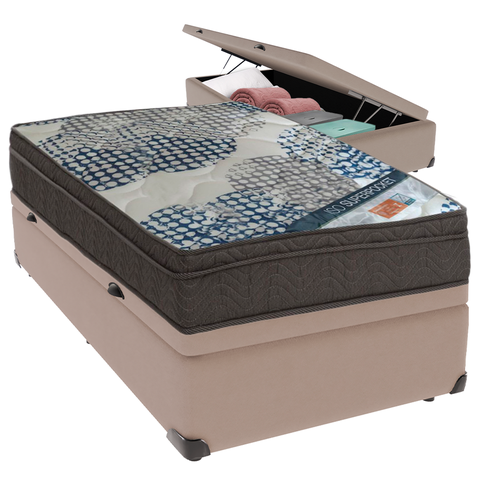 Cama Box Baú Bege e Colchão Iso Superpocket Molas Ensacadas Solteiro Ortobom