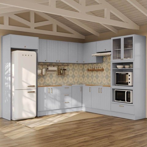 Cozinha Completa Planejada 100% MDF 12 Peças sem Tampo CabeCasa MadeiraOriginals Azul Marselha