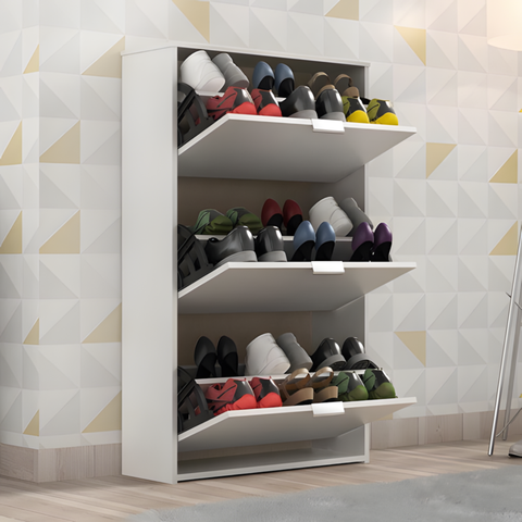 Sapateira Vertical 3 Portas Basculantes 18 Pares Armário Multiuso Quarto Hall de Entrada Branco