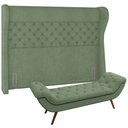 Ver imagem 1 de Kit Cabeceira Cama Box Casal 195 Cm Madrid com Puff Recamier Santorini Bouclê Oliva - Lyam Decor