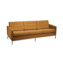 Ver imagem 1 de Sofá Florence Knoll 3 Lugares Cromado em Couro Natural Caramelo