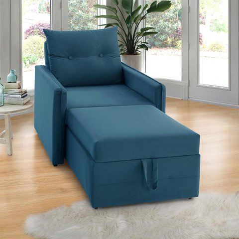 Poltrona Icaria 3 em 1 Poltrona Chaise Cama Azul Estofama