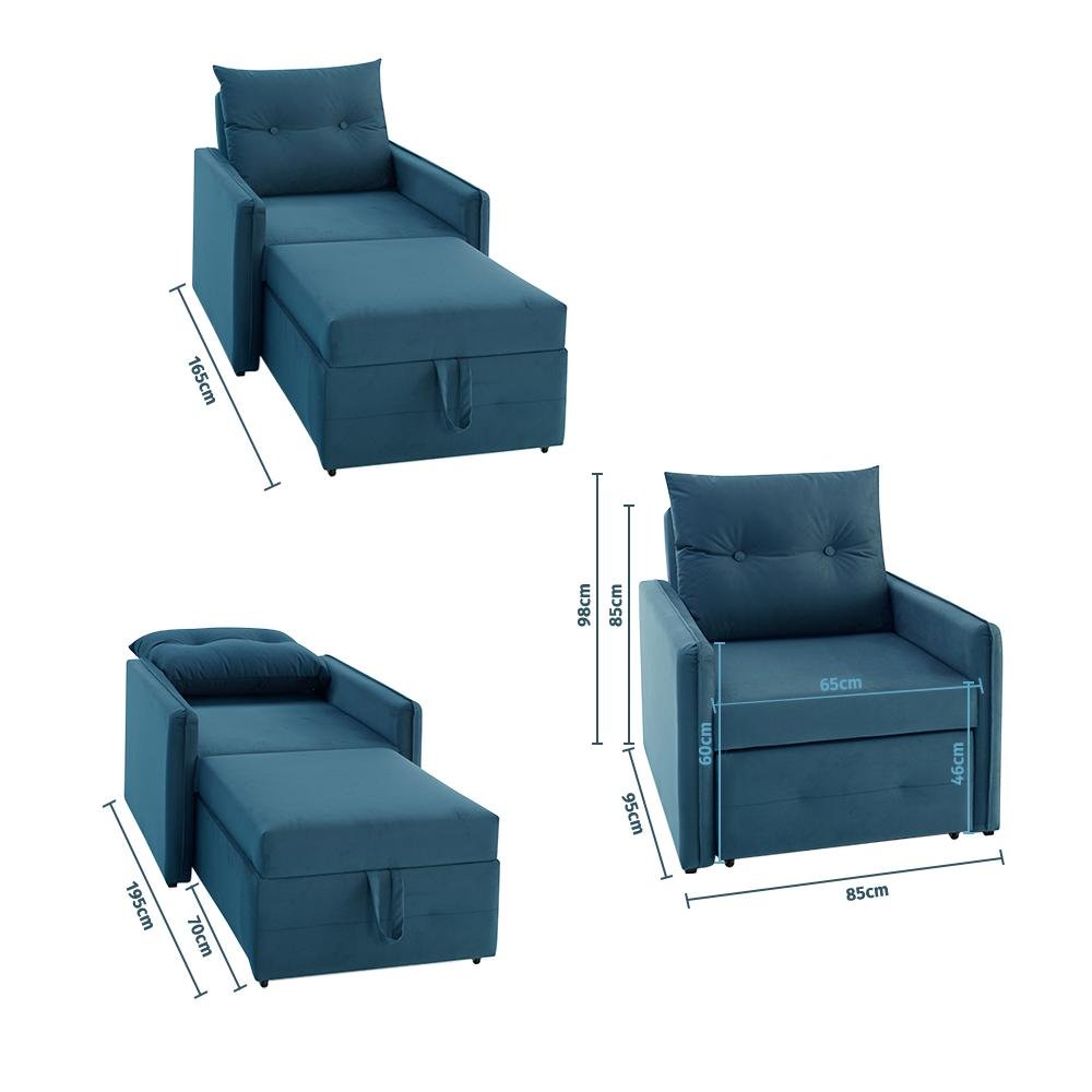 Poltrona Icaria 3 em 1 Poltrona Chaise Cama Azul Estofama - 2