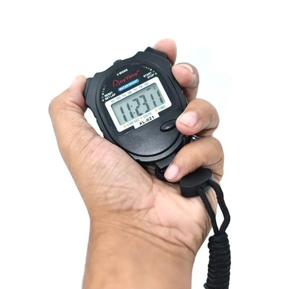 Cronômetro Digital Esportivo com Relógio Data Contagem Regressiva  1/100 Segundos - 1