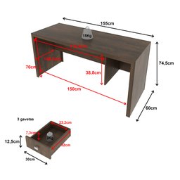 Mesa para Escritório 155cm com 3 Gavetas Reversível ME4113 - 8