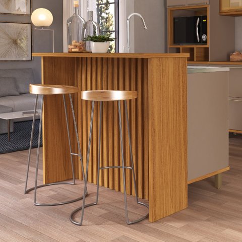 Bancada para Cozinha 1,28m Ripado Munique Freijó Indekes