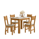 Ver imagem 1 de Conjunto Mesa Bellagio 108cm 4 Cadeiras Milano Sala Jantar Estofadas Courvin MDP - Freijó/Offwhite