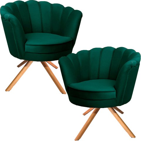 Kit Duas Poltronas Pétalas Giratórias Ferro e Madeira Verde Musgo Sua Casa Decor