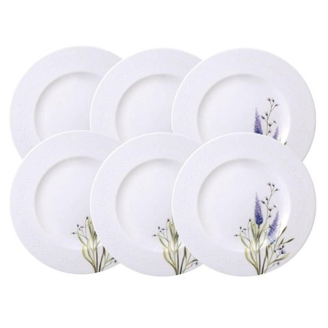 Jogo 6 Pratos Rasos Porcelana Decorada 28cm Tramontina Lilla Mesa Posta Eventos
