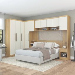 Roupeiro Modulado Selene de Canto 10 Portas 2 Mesa de Cabeceira e Cabeceira - 1