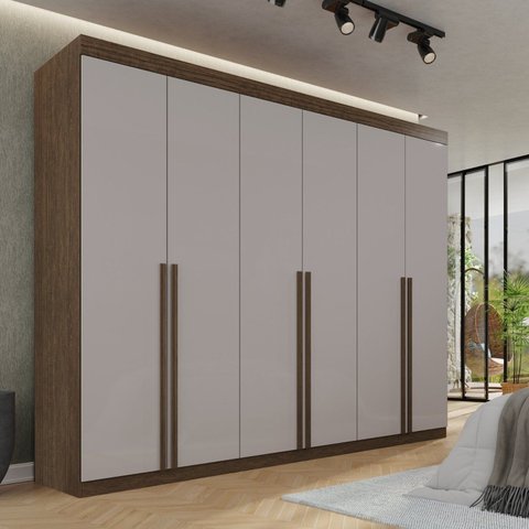 Guarda-Roupa Casal 6 Portas 8 Gavetas Florianópolis 100% MDF Marrom/New Canion/Off White