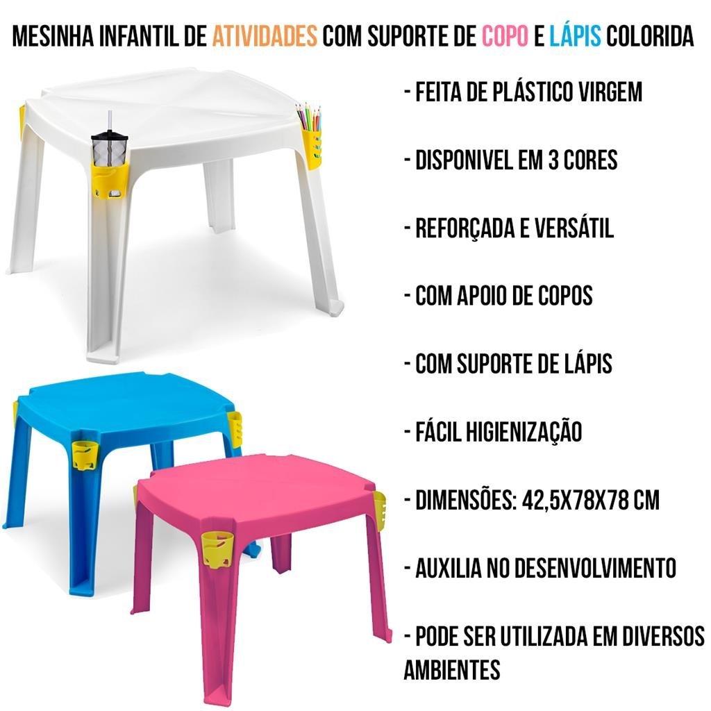 Conjunto de Mesa e 2 Cadeiras Infantil Americana Azul Color - 3