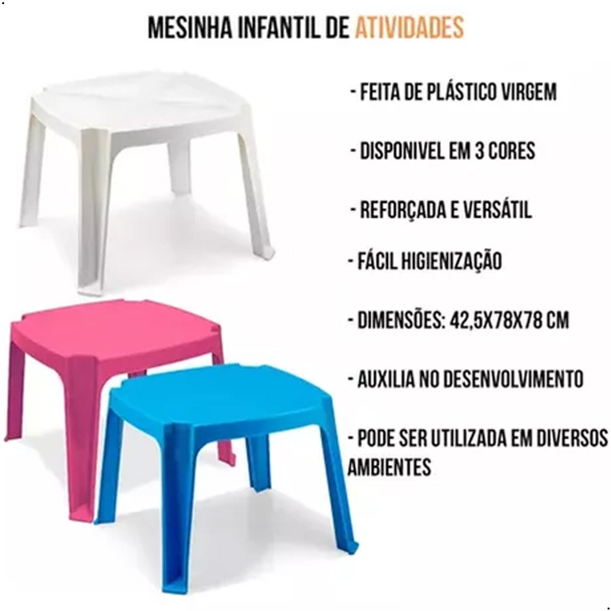 Conjunto de Mesa e 2 Cadeiras Infantil Americana Azul Color - 7