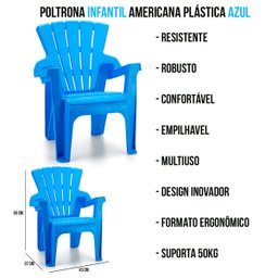 Conjunto de Mesa e 2 Cadeiras Infantil Americana Azul Color - 4