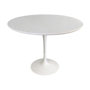 Mesa de Jantar Saarinen Tulipa Redonda - 107 Cm - Laca Acetinada Branca com Vidro
