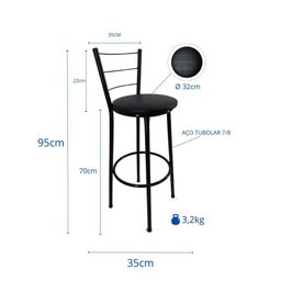Kit 2 Banqueta Alta Preta Cozinha Gourmet Americana Balcão:marrom - 5