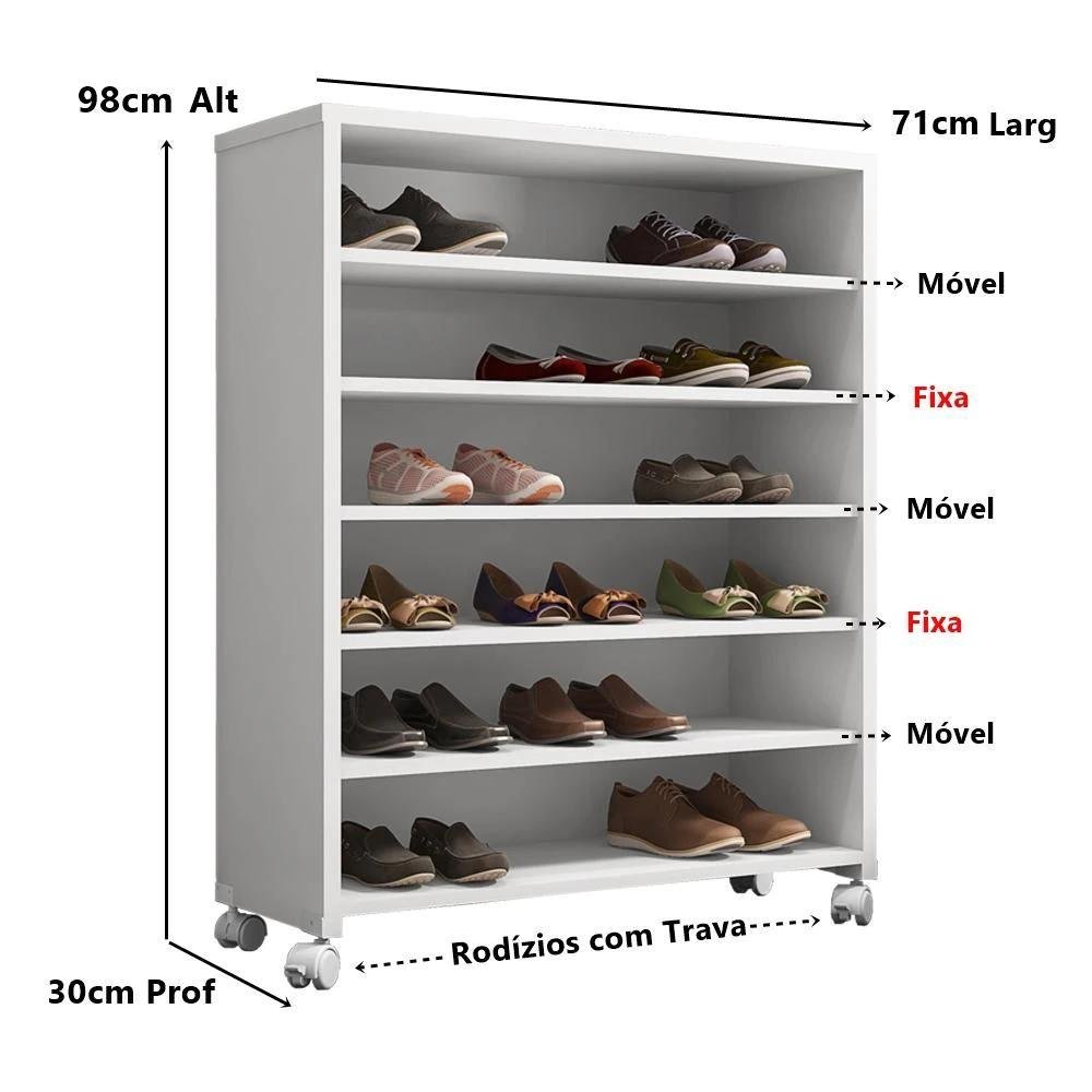 Sapateira Multiuso com 5 Prateleiras com Rodizio Panama - Branco - 2