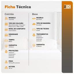 Cama Box Solteiro King Preto + Colchão Molas Ensacadas Visco Gel Charlotte 96x203x73cm - 3