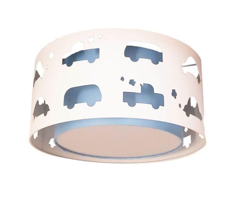 Luminária Infantil Plafon Carrinhos Azul Bebê 30x16