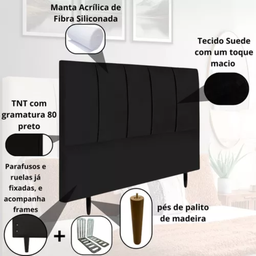 Cabeceira Casal Estofada 140cm Slim Veludo com Frames:preto - 4