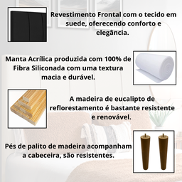 Cabeceira Casal Estofada 140cm Slim Veludo com Frames:preto - 5