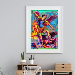 Quadro Estilo Pintura São Miguel Arcanjo - 60x48cm:madeira Branca - 1 Quadro Estilo Pintura São Miguel Arcanjo - 60x48cm:madeira Branca - 1