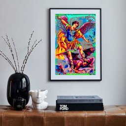 Quadro Estilo Pintura São Miguel Arcanjo - 60x48cm:madeira Branca - 2 Quadro Estilo Pintura São Miguel Arcanjo - 60x48cm:madeira Branca - 2