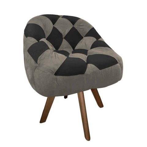 Poltrona Paloma Escritório Sala Giratória Madeira Suede Cappuccino e Suede Preto - Dominic Decor