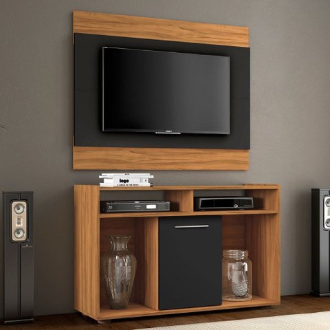 Rack com Painel para Tv até 43 Polegadas Show 1 Porta Freijó Trend/preto Tx - Pnr Móveis