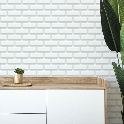 Papel de Parede Adesivo Tijolinho Azulejo Branco Rolo 10m