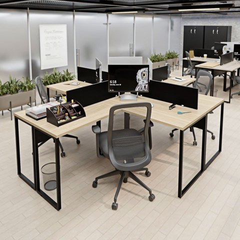 Escrivaninha Ilha em L Estação de Trabalho Mesa Industrial 240x78cm Office Bege/Dubai