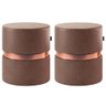 Kit 2 Puff Redondo Decorativo De Luxo Com Cinta de Metal:Café - 1