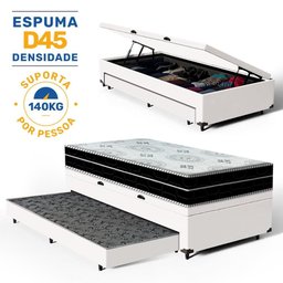 Cama Box Baú com Colchão de Espuma D45 Pillow In Anjos Ortoconfort + Auxiliar Unique Solteiro 88cm - 2
