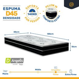 Cama Box Baú com Colchão de Espuma D45 Pillow In Anjos Ortoconfort + Auxiliar Unique Solteiro 88cm - 4