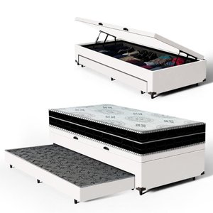 Cama Box Baú com Colchão de Espuma D45 Pillow In Anjos Ortoconfort + Auxiliar Unique Solteiro 88cm