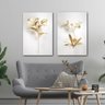 Conjunto Quadros Decorativos Florais Dourado para Sala Hall em Tecido Canvas - 2