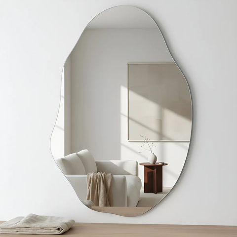 Espelheira Grande Orgânico Lapidado Decorativo Sala Hall Parede 70x50 Cm Moderno C/ Dupla Face