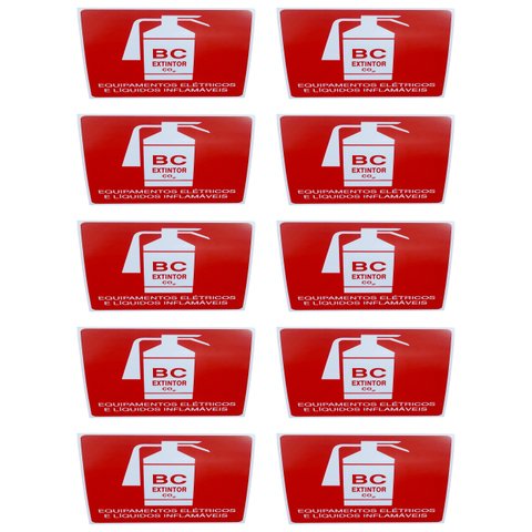 Kit Combo 10 Placa de Sinalização Extintor Bc C02 20x20 Cm