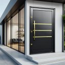 Ver imagem 2 de Porta Pivotante Alumínio Lamb.Evolution c/Pux.D.Elite Preto Gold 240x120 Brimak