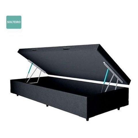 Cama Box Baú Solteiro Sintético Preto 38x88x188