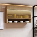 Ver imagem 1 de Armário Aéreo 1 Porta Basculante Vidro Reflecta e Nicho 120cm 100% MDF Realeza Premium Marrom/Carvalho