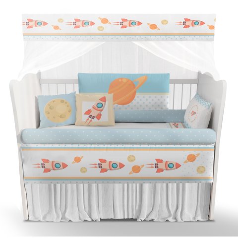 Kit Berço Enxoval de Bebê Foguete Espacial Azul