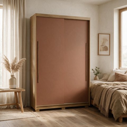 Guarda-Roupa MDF Solteiro Doha Intense 1,6 m 2 Portas de Correr Moderno Espaçoso Quarto Elegante:Nat