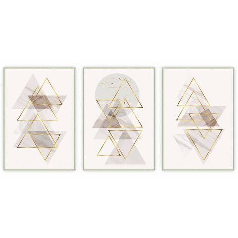 kit com 3 Quadros Decorativos Abstratos com Moldura e Vidro para Sala Quarto Escritório e Clínica 42