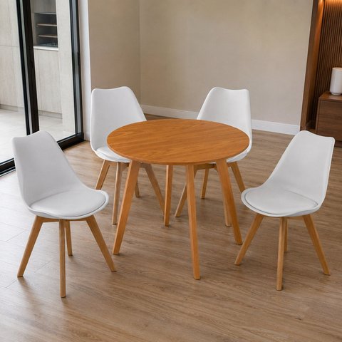 Mesa Compacta Tampo em MDF Tx 90cm & Cadeiras Leda Almofadas Ergônomicas