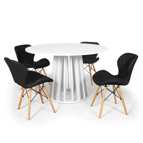 Conjunto Mesa de Jantar Redonda Talia Branca 120cm com 4 Cadeiras Eiffel Slim