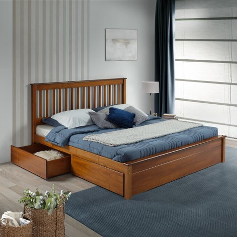 Conjunto Cama Queen com Dois Gavetões em Madeira Maciça Mv Outlet Mel