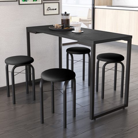 Conjunto Mesa de Cozinha Prattica Industrial 120cm com 4 Banquetas F02 Preto - Mpozenato